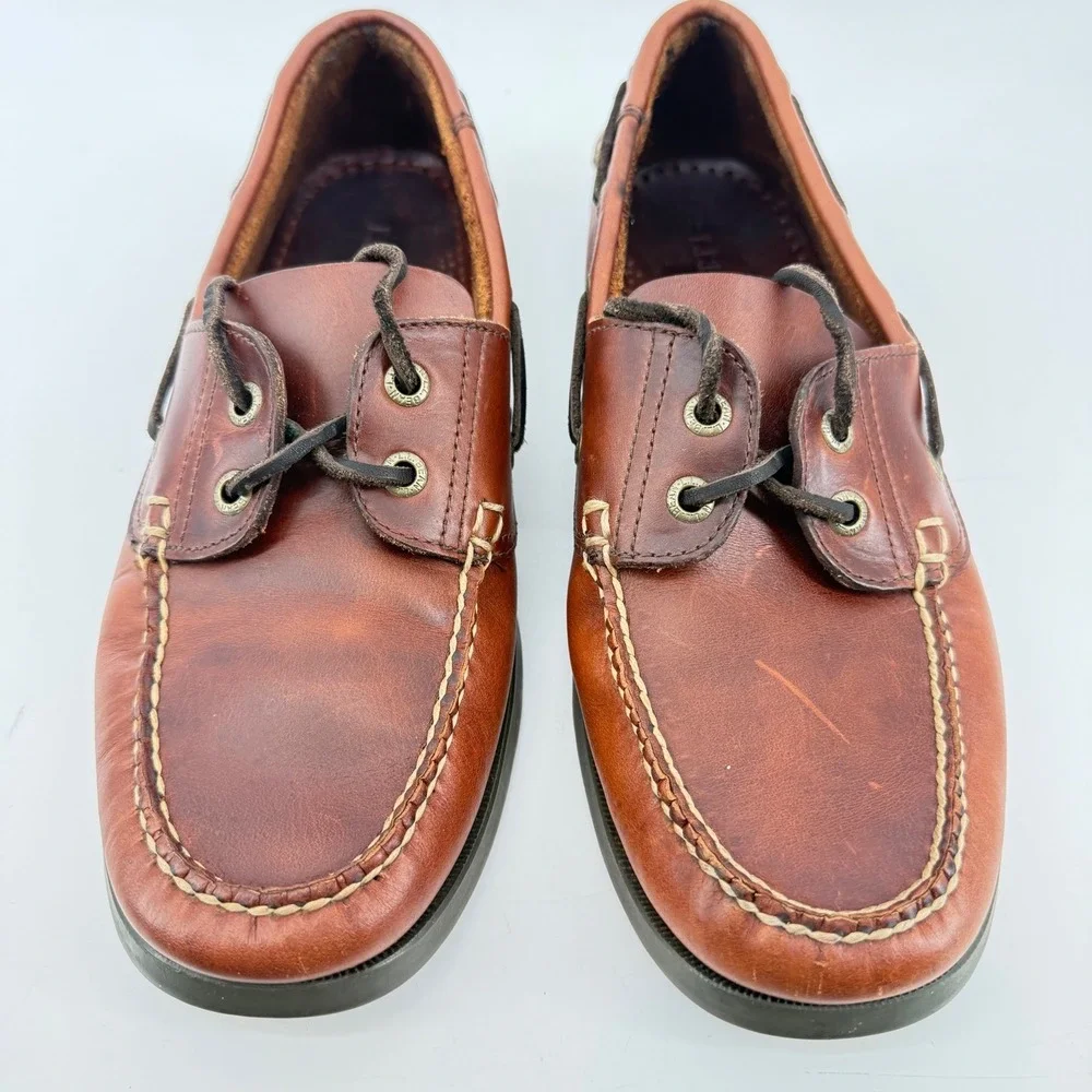 L.L. Bean Boat Shoes Mens 9D Brown Good Leather Casco Bay Handsewn Moc Toe
